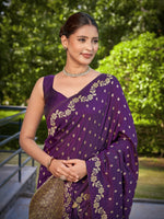 Thumbnail for MANOHARI Banarasi Silk Blend Jacquard Work Saree - Purple - Dista
