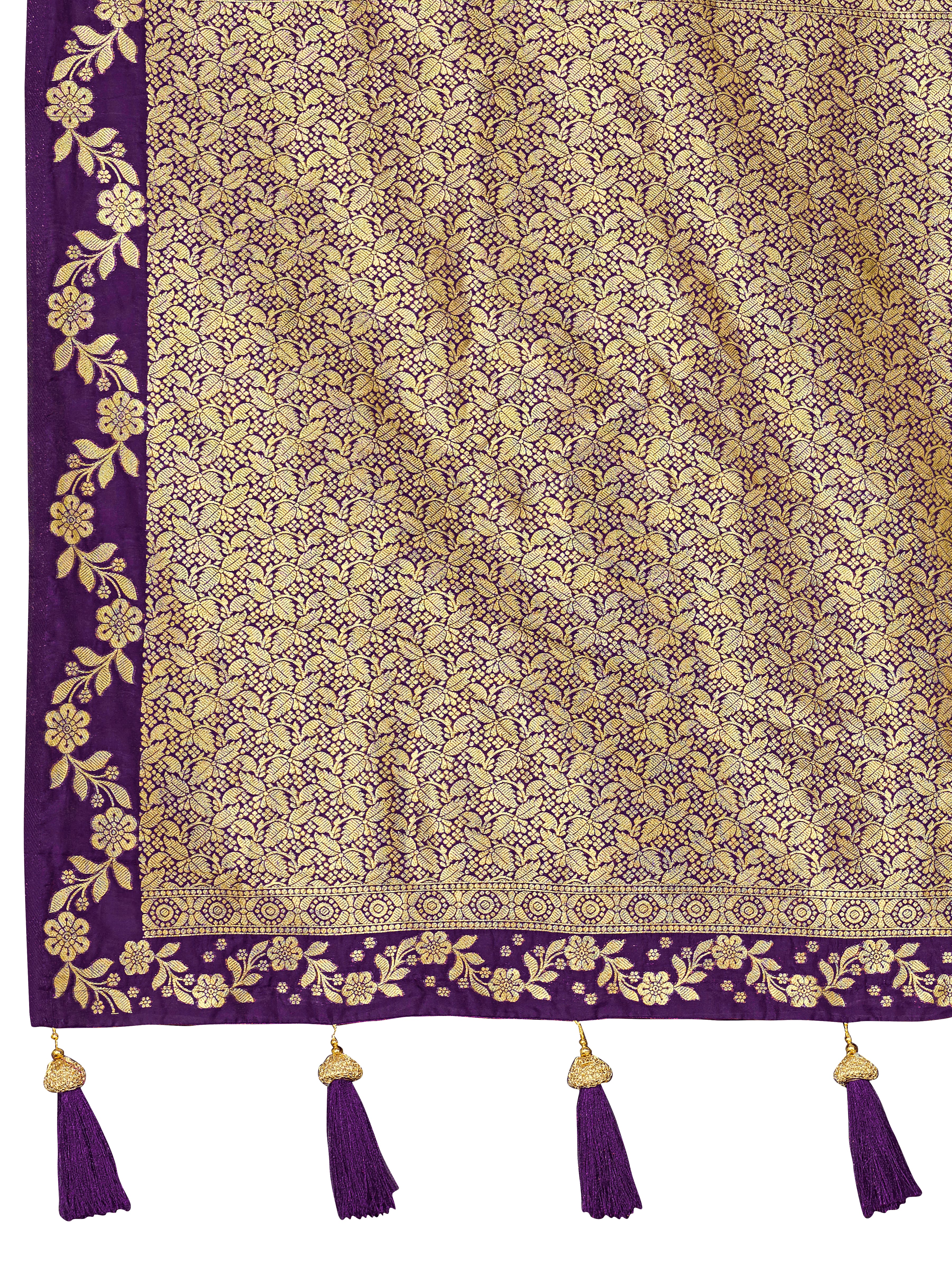 MANOHARI Banarasi Silk Blend Jacquard Work Saree - Purple - Dista
