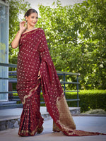 Thumbnail for MANOHARI Banarasi Silk Blend Jacquard Work Saree - Red - Dista