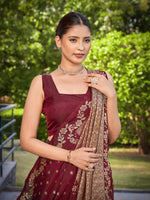 Thumbnail for MANOHARI Banarasi Silk Blend Jacquard Work Saree - Red - Dista