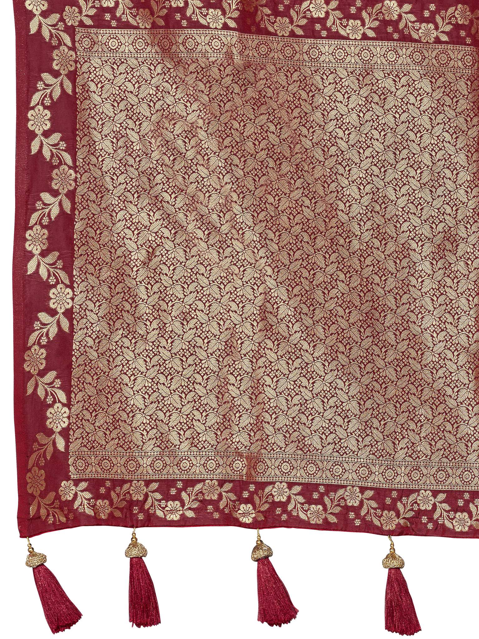 MANOHARI Banarasi Silk Blend Jacquard Work Saree - Red - Dista