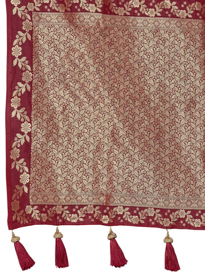 MANOHARI Banarasi Silk Blend Jacquard Work Saree - Red - Dista
