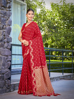 Thumbnail for MANOHARI Banarasi Silk Blend Jacquard Work Saree - Red - Dista