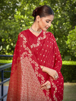 Thumbnail for MANOHARI Banarasi Silk Blend Jacquard Work Saree - Red - Dista