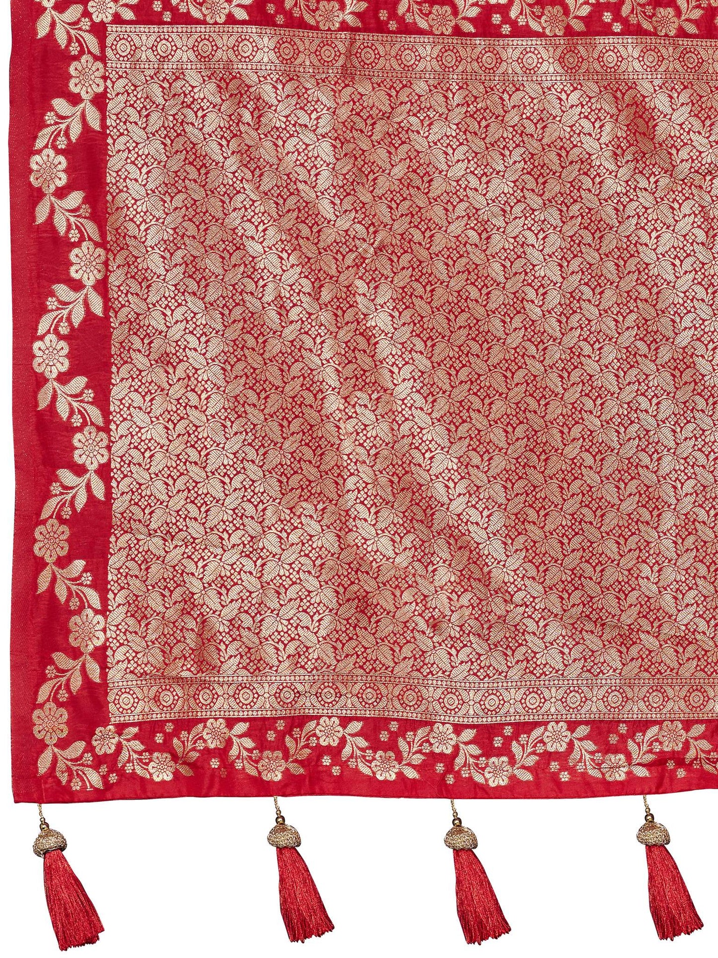 MANOHARI Banarasi Silk Blend Jacquard Work Saree - Red - Dista