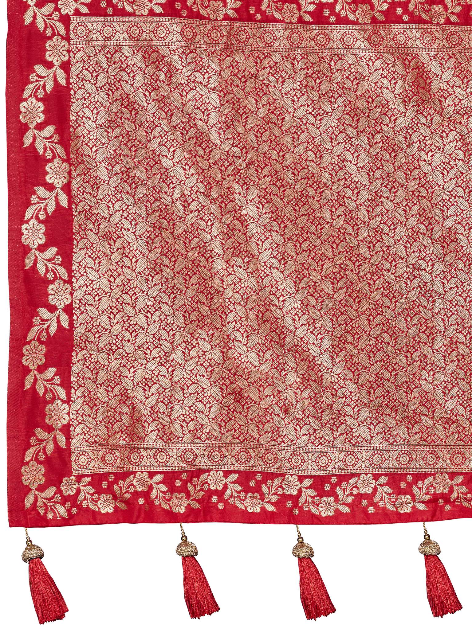 MANOHARI Banarasi Silk Blend Jacquard Work Saree - Red - Dista