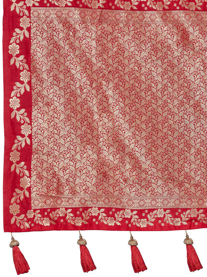 MANOHARI Banarasi Silk Blend Jacquard Work Saree - Red - Dista