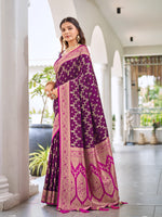 Thumbnail for MANOHARI Banarasi Silk Blend Jacquard Work Saree - Purple - Dista
