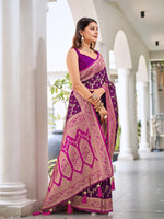 Thumbnail for MANOHARI Banarasi Silk Blend Jacquard Work Saree - Purple - Dista
