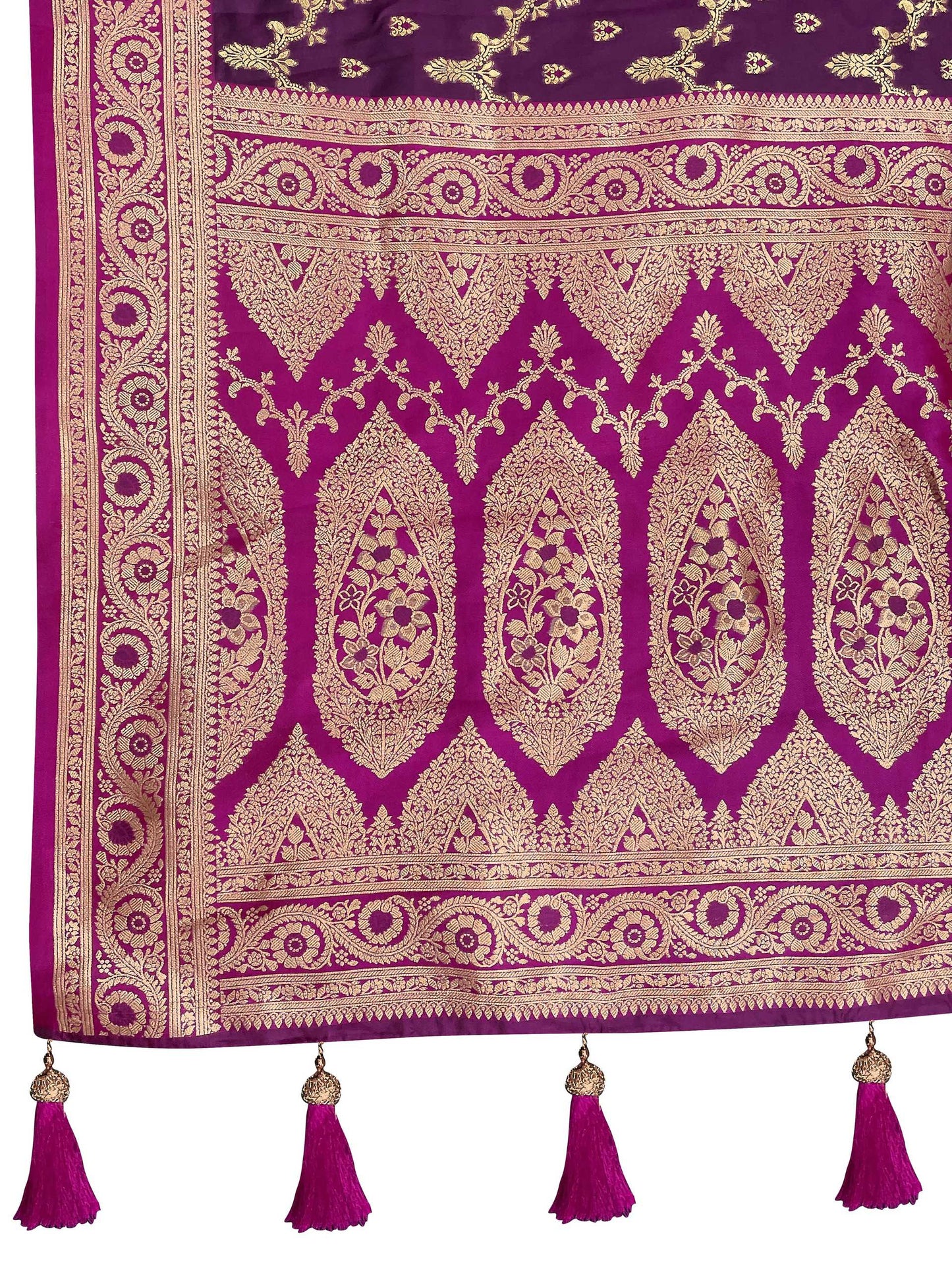 MANOHARI Banarasi Silk Blend Jacquard Work Saree - Purple - Dista