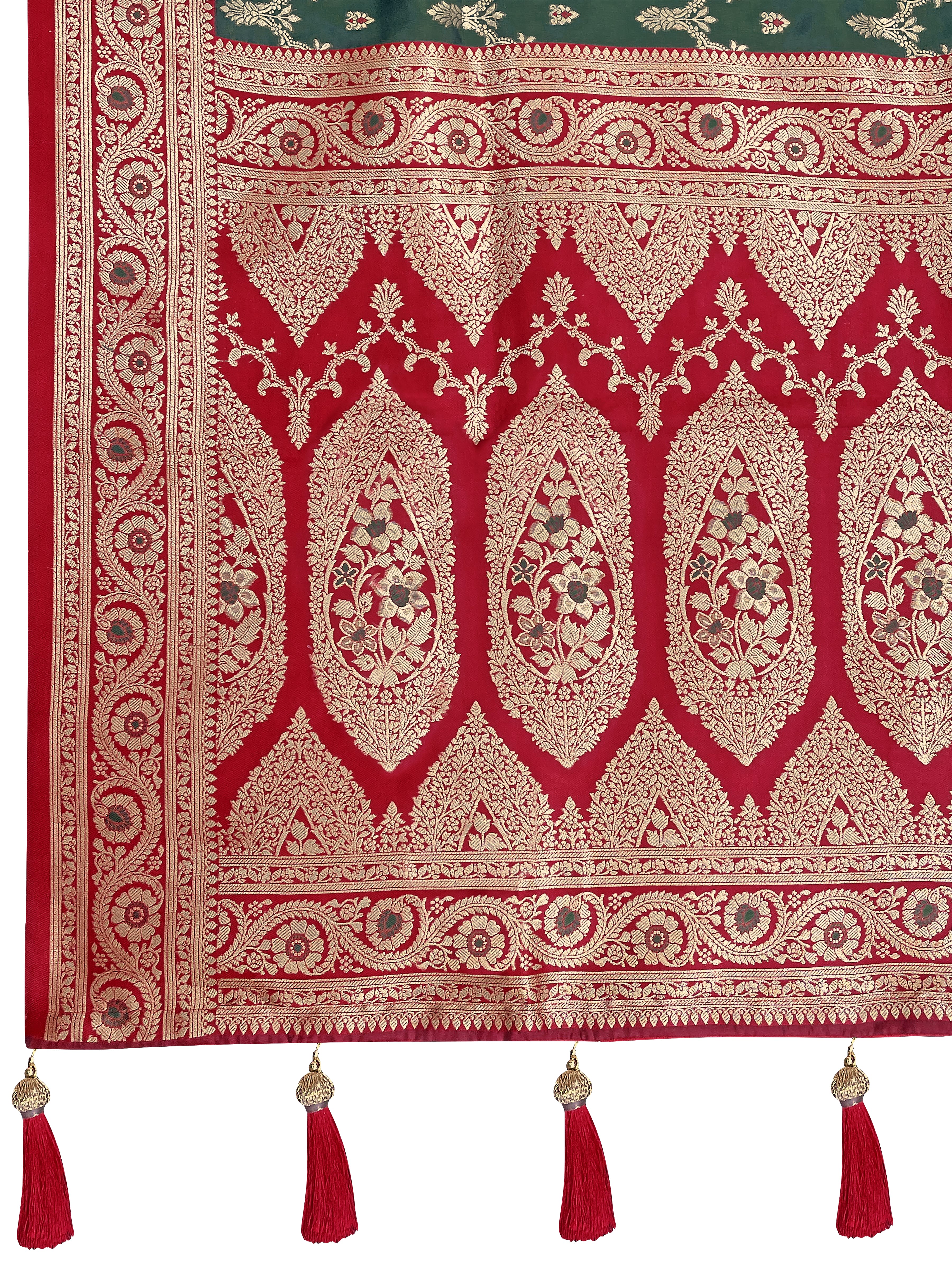 MANOHARI Banarasi Silk Blend Jacquard Work Saree - Green - Dista