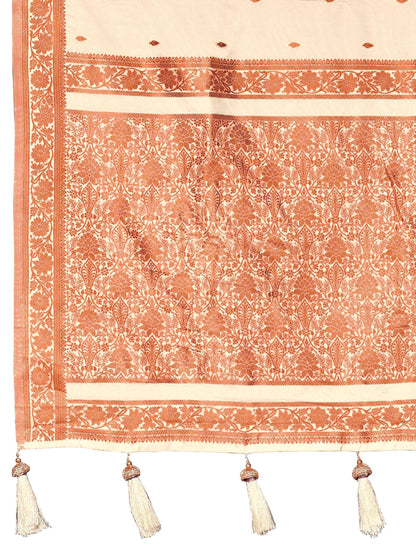MANOHARI Banarasi Silk Blend Jacquard Work Saree - Beige - Dista