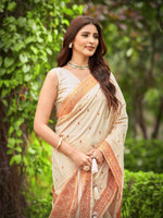 Thumbnail for MANOHARI Banarasi Silk Blend Jacquard Work Saree - Beige - Dista