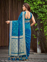 Thumbnail for MANOHARI Banarasi Silk Blend Jacquard Work Saree - Blue - Dista
