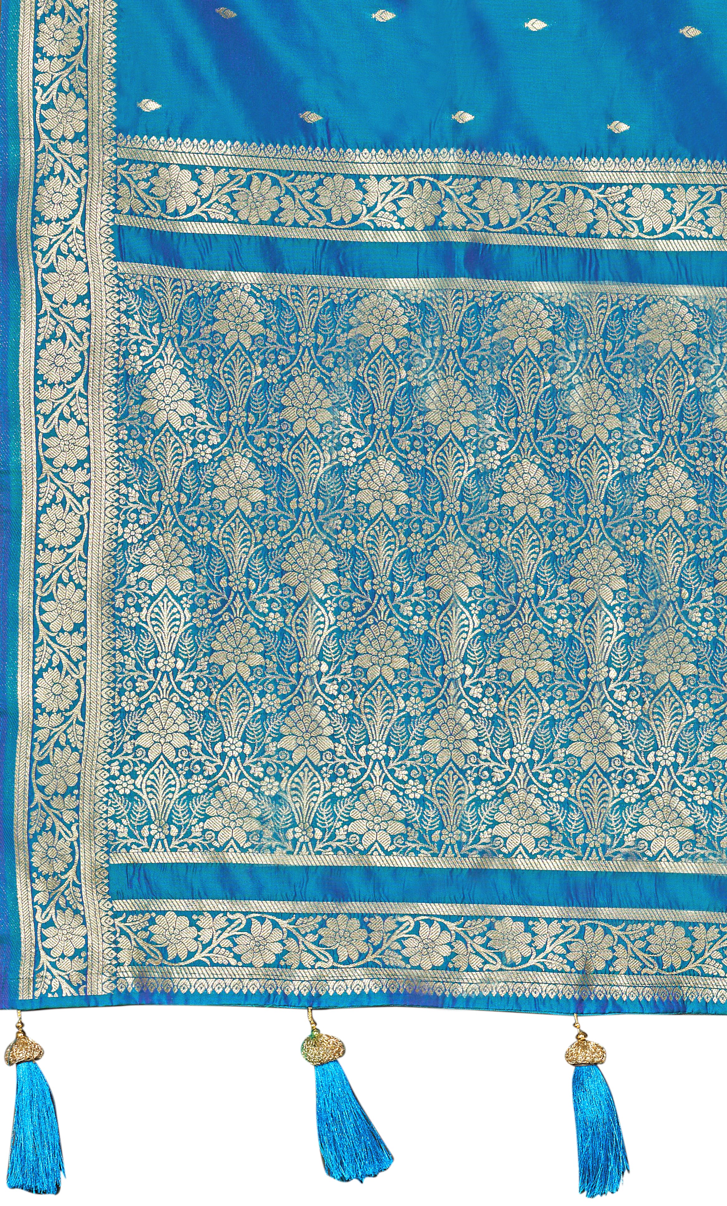 MANOHARI Banarasi Silk Blend Jacquard Work Saree - Blue - Dista