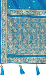 Thumbnail for MANOHARI Banarasi Silk Blend Jacquard Work Saree - Blue - Dista