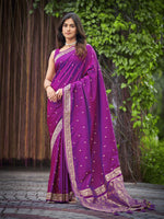Thumbnail for MANOHARI Banarasi Silk Blend Jacquard Work Saree - Purple - Dista