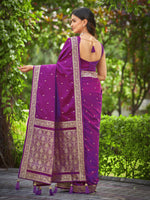 Thumbnail for MANOHARI Banarasi Silk Blend Jacquard Work Saree - Purple - Dista