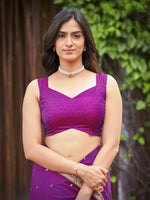 Thumbnail for MANOHARI Banarasi Silk Blend Jacquard Work Saree - Purple - Dista