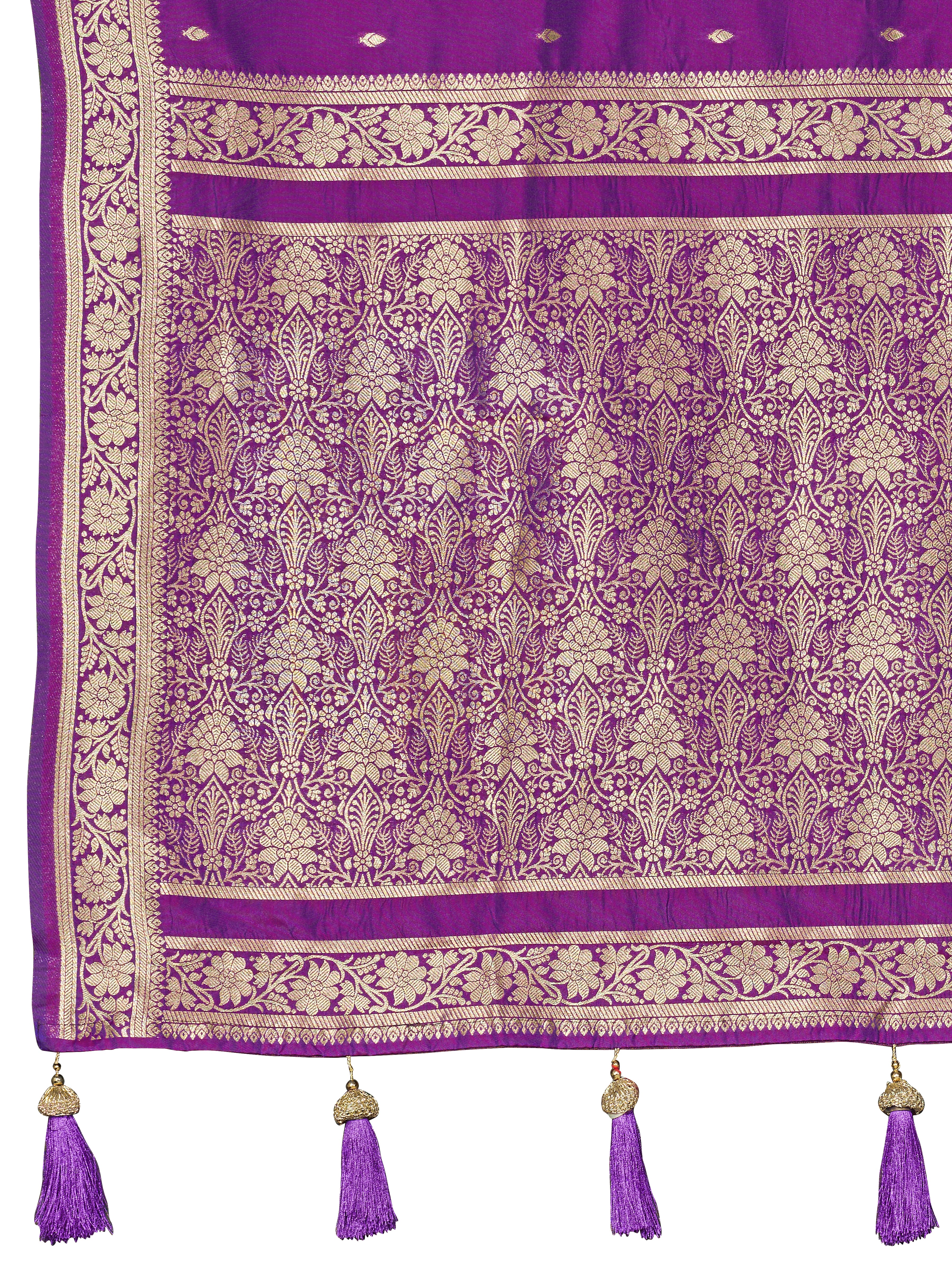 MANOHARI Banarasi Silk Blend Jacquard Work Saree - Purple - Dista