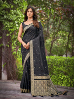Thumbnail for MANOHARI Banarasi Silk Blend Jacquard Work Saree - Black - Dista
