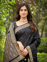 Thumbnail for MANOHARI Banarasi Silk Blend Jacquard Work Saree - Black - Dista