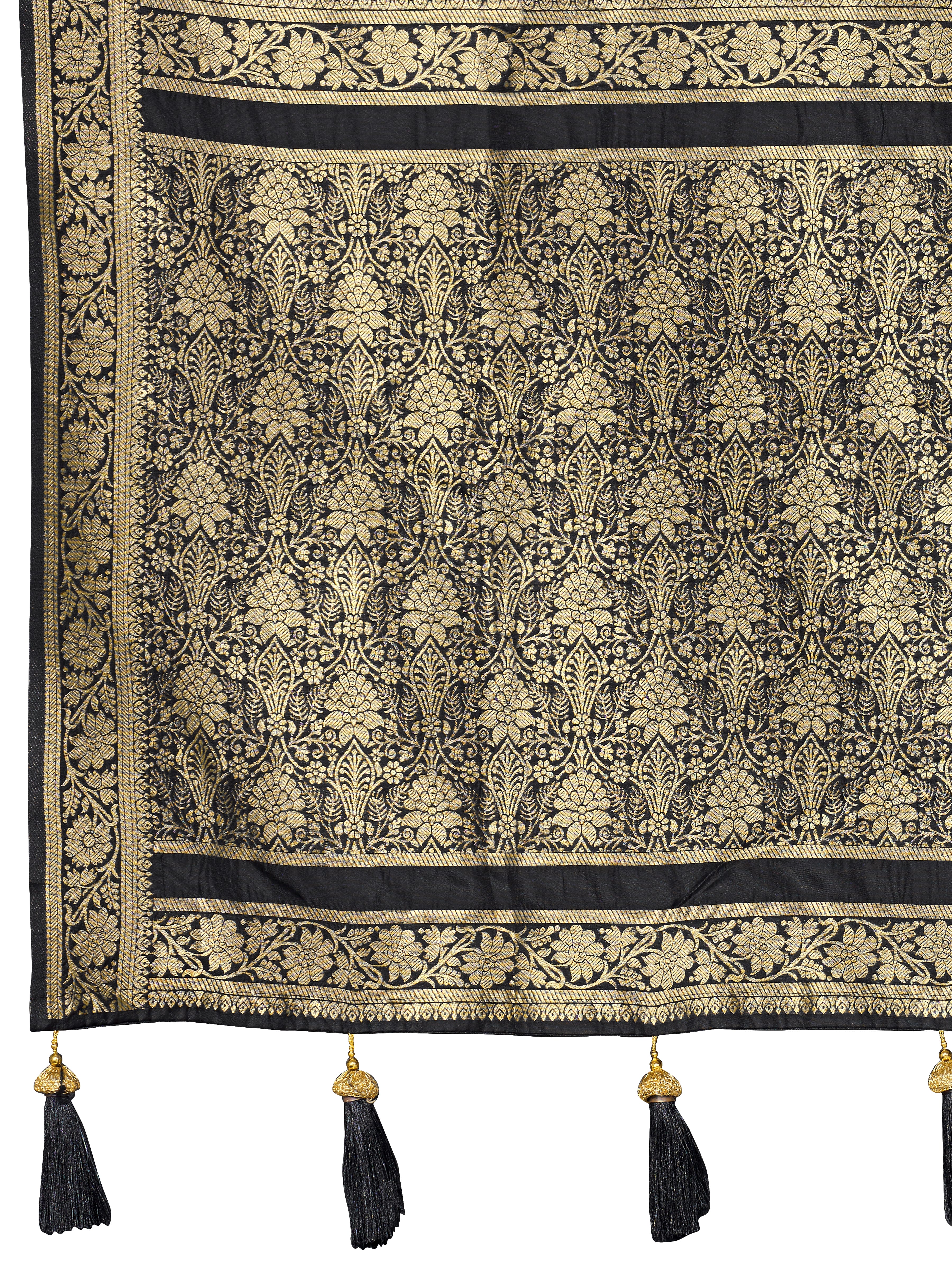 MANOHARI Banarasi Silk Blend Jacquard Work Saree - Black - Dista