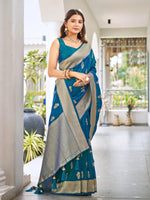 Thumbnail for MANOHARI Banarasi Silk Blend Jacquard Work Saree - Blue - Dista