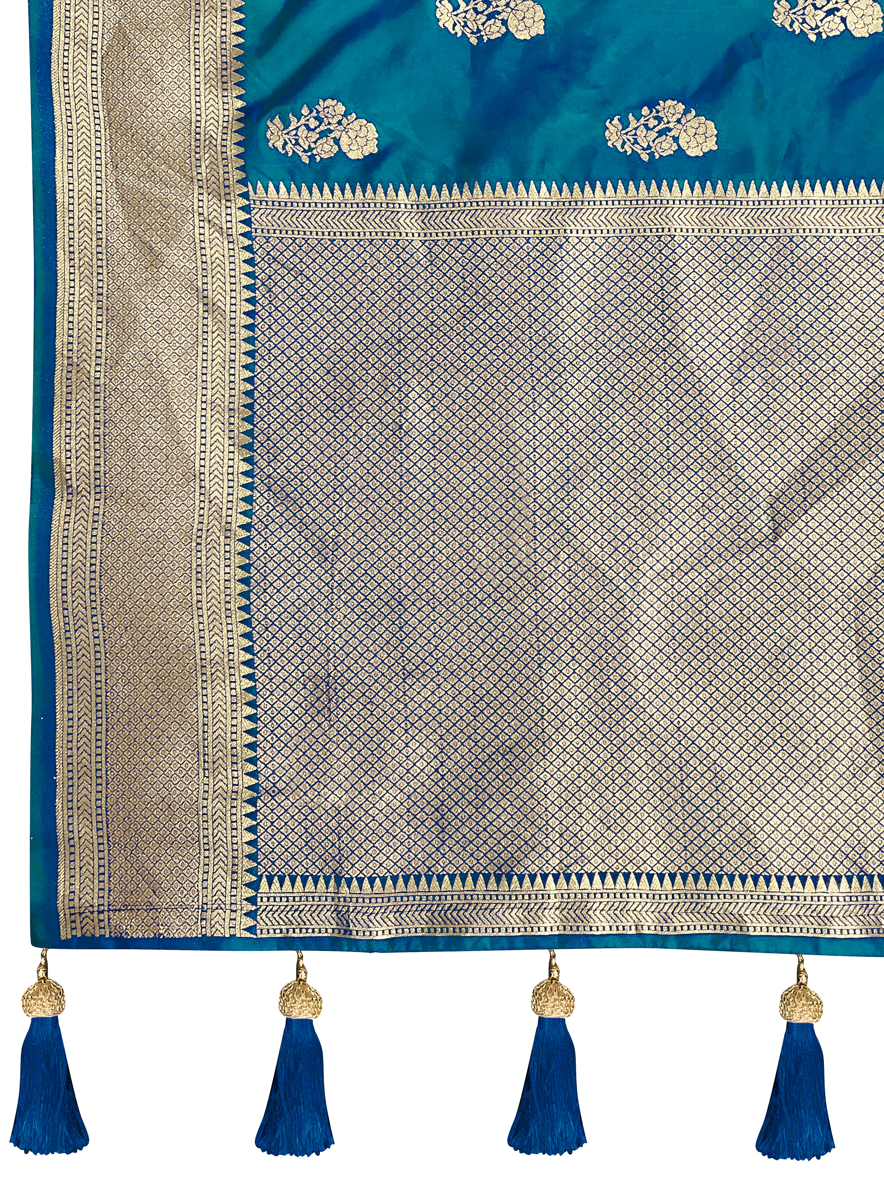 MANOHARI Banarasi Silk Blend Jacquard Work Saree - Blue - Dista