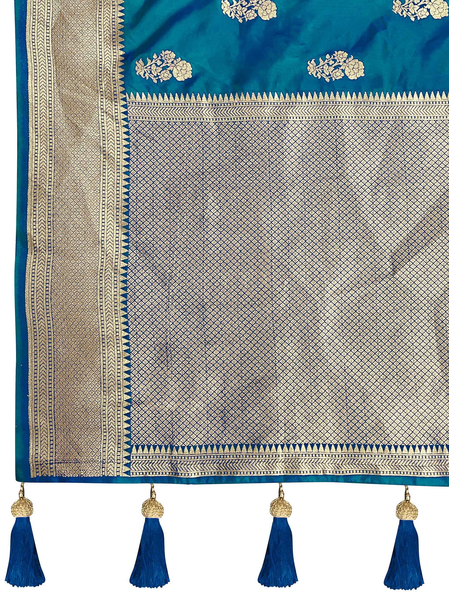 MANOHARI Banarasi Silk Blend Jacquard Work Saree - Blue - Dista