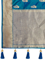 Thumbnail for MANOHARI Banarasi Silk Blend Jacquard Work Saree - Blue - Dista