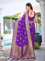 Thumbnail for MANOHARI Banarasi Silk Blend Jacquard Work Saree - Purple - Dista