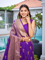Thumbnail for MANOHARI Banarasi Silk Blend Jacquard Work Saree - Purple - Dista