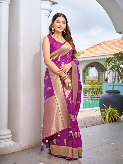 MANOHARI Banarasi Silk Blend Jacquard Work Saree - Purple - Dista