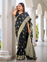 Thumbnail for MANOHARI Banarasi Silk Blend Jacquard Work Saree - Black - Dista