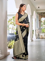 Thumbnail for MANOHARI Banarasi Silk Blend Jacquard Work Saree - Black - Dista