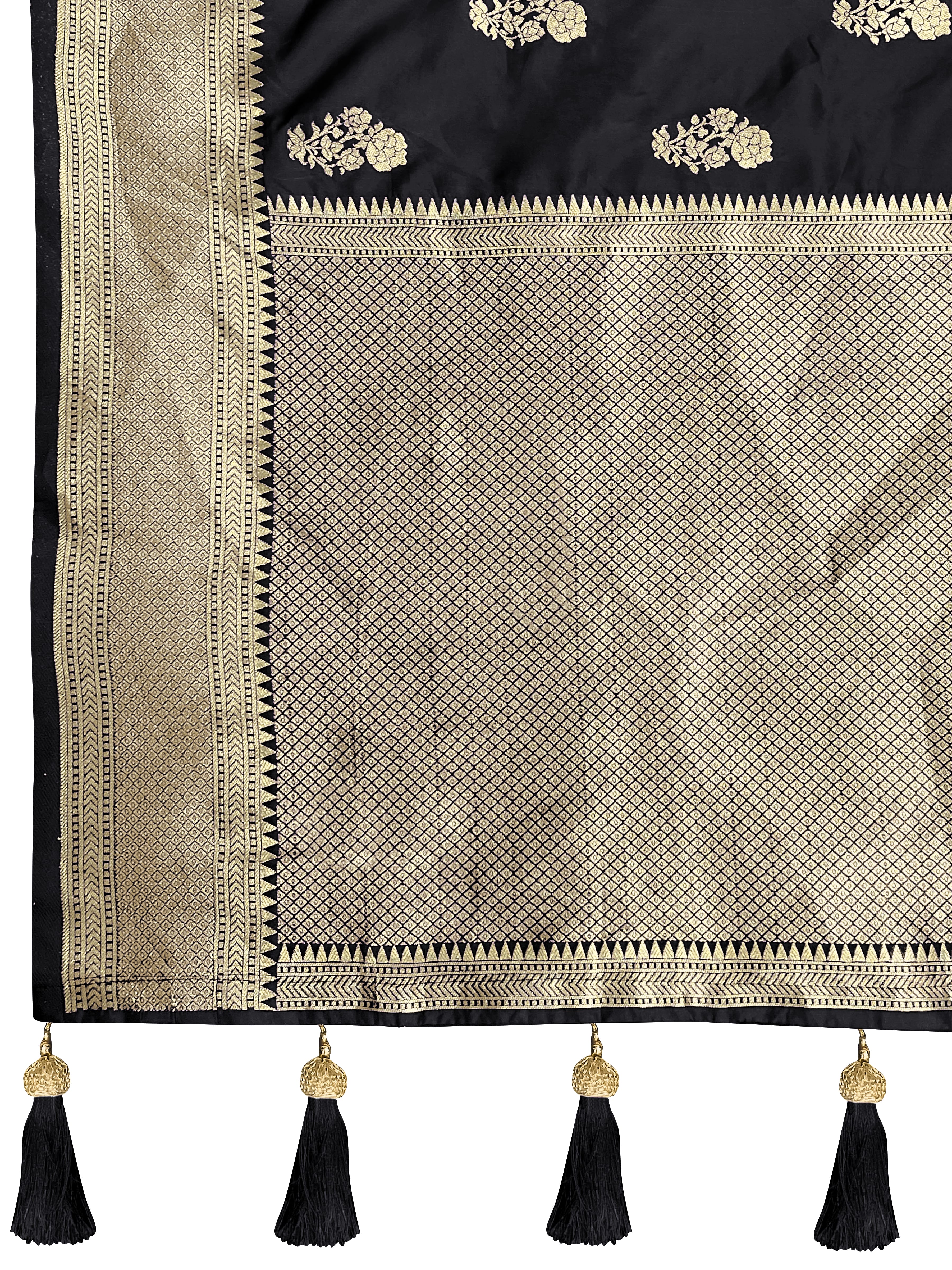 MANOHARI Banarasi Silk Blend Jacquard Work Saree - Black - Dista