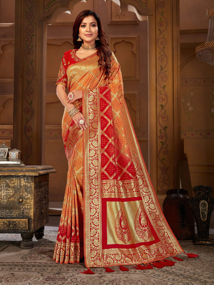 MANOHARI Banarasi Silk Blend Jacquard Work Saree - Yellow - Dista