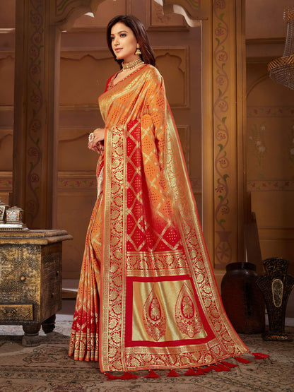 MANOHARI Banarasi Silk Blend Jacquard Work Saree - Yellow - Dista