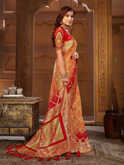 MANOHARI Banarasi Silk Blend Jacquard Work Saree - Yellow - Dista
