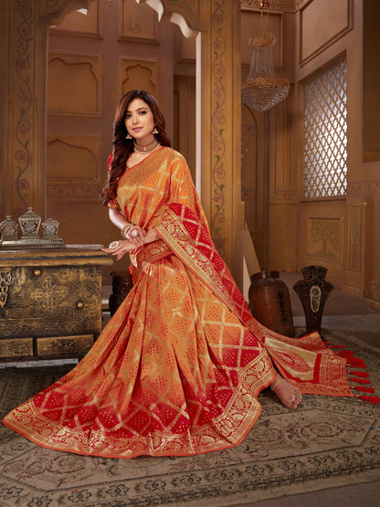 MANOHARI Banarasi Silk Blend Jacquard Work Saree - Yellow - Dista