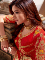 Thumbnail for MANOHARI Banarasi Silk Blend Jacquard Work Saree - Yellow - Dista