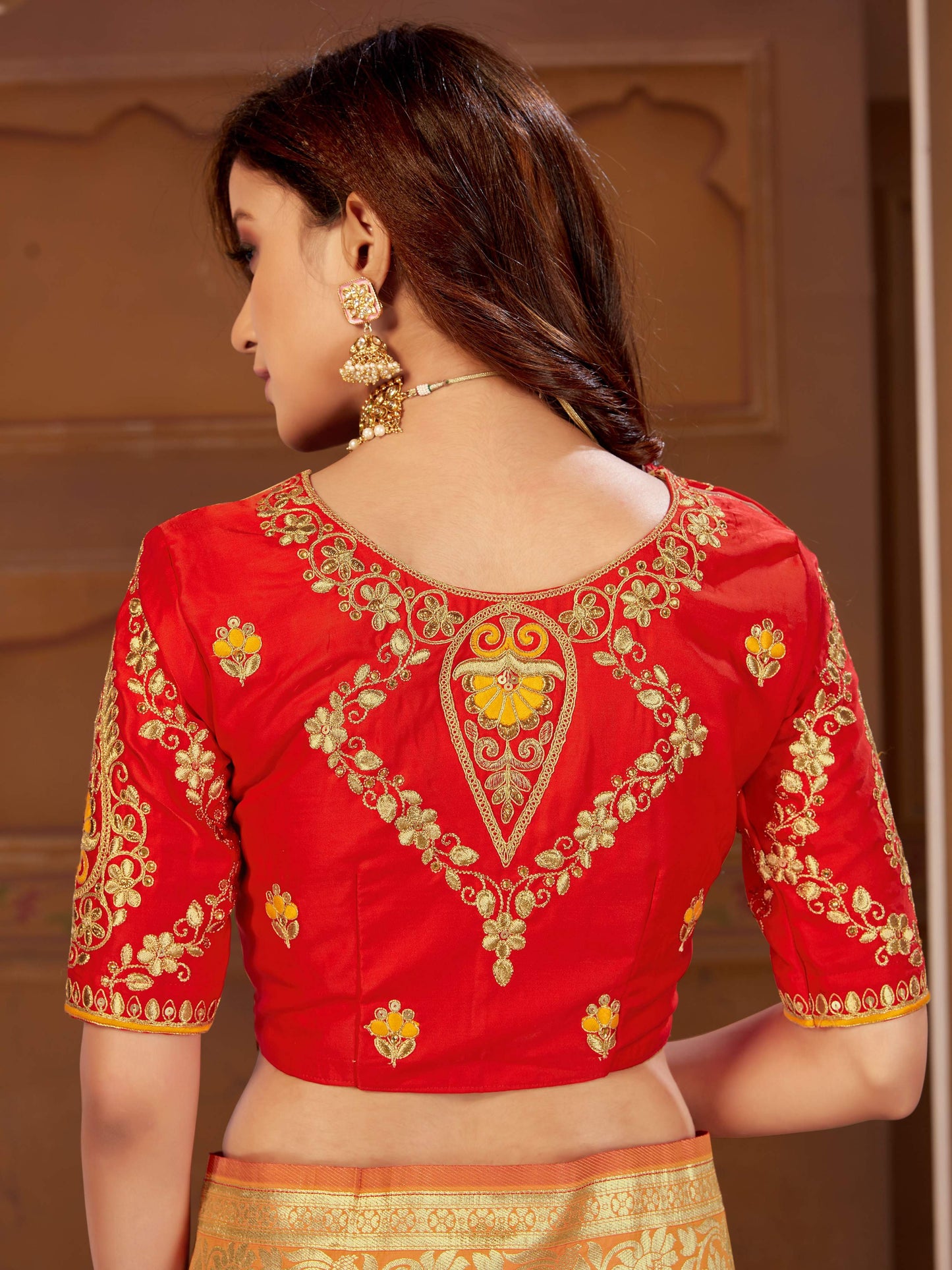 MANOHARI Banarasi Silk Blend Jacquard Work Saree - Yellow - Dista