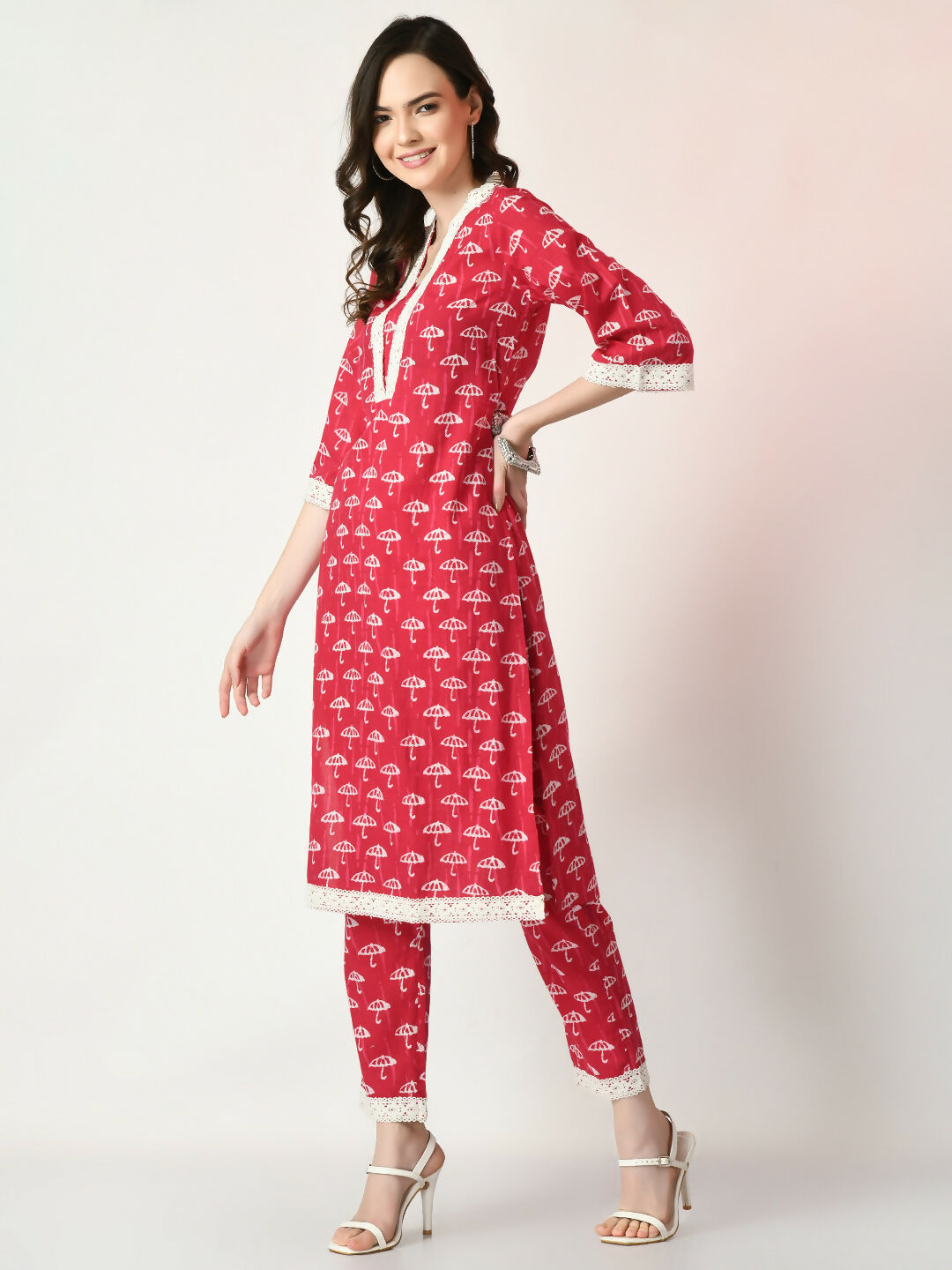 Myshka Women's Pink Printed Kurta With Trousers - Distacart