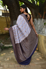 Thumbnail for Joban Fashion Pastel Blue Crepe Chiffon Pure Handloom Banarasi Silk Saree