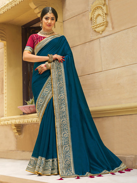 NOZ2TOZ Women's Vichitra Silk Pink Woven Design Designer Saree With Blouse Piece - Distacart