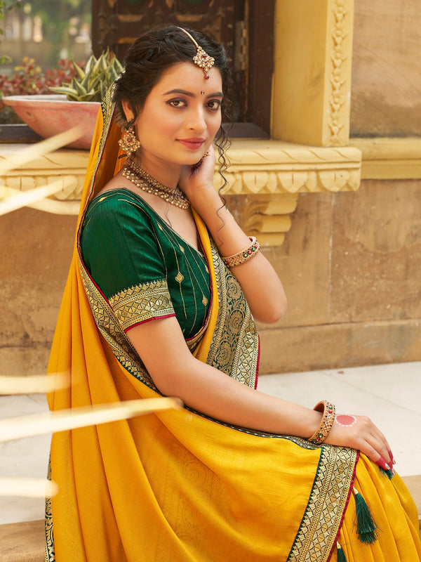 NOZ2TOZ Women's Vichitra Silk Green Woven Design Designer Saree With Blouse Piece - Distacart