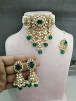 Thumbnail for Jewel City Traditional Kundan Beaded Necklace Set for Women Gold-Plated Bridal Choker with Earrings & Tikka Ethnic Indian Jewelry - Distacart