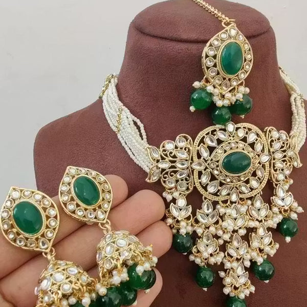 Jewel City Traditional Kundan Beaded Necklace Set for Women Gold-Plated Bridal Choker with Earrings & Tikka Ethnic Indian Jewelry - Distacart