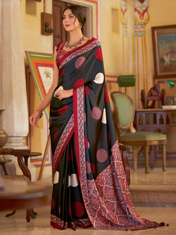 NOZ2TOZ Women's Crepe Black Printed Designer Saree With Blouse Piece - Distacart
